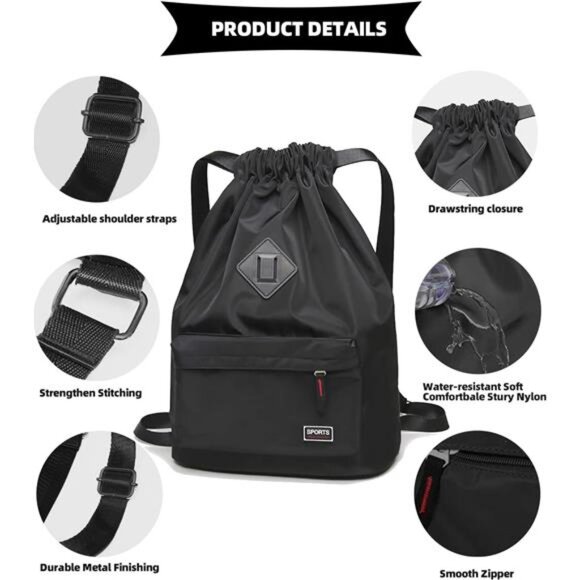 Waterproof Drawstring Sport Bag Lightweight Sackpack Backpack for Men and Women - Picture 2 of 8